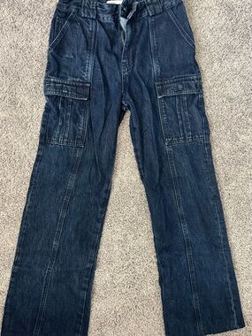 Zara Dark Blue Cargo Straight-Leg Jeans